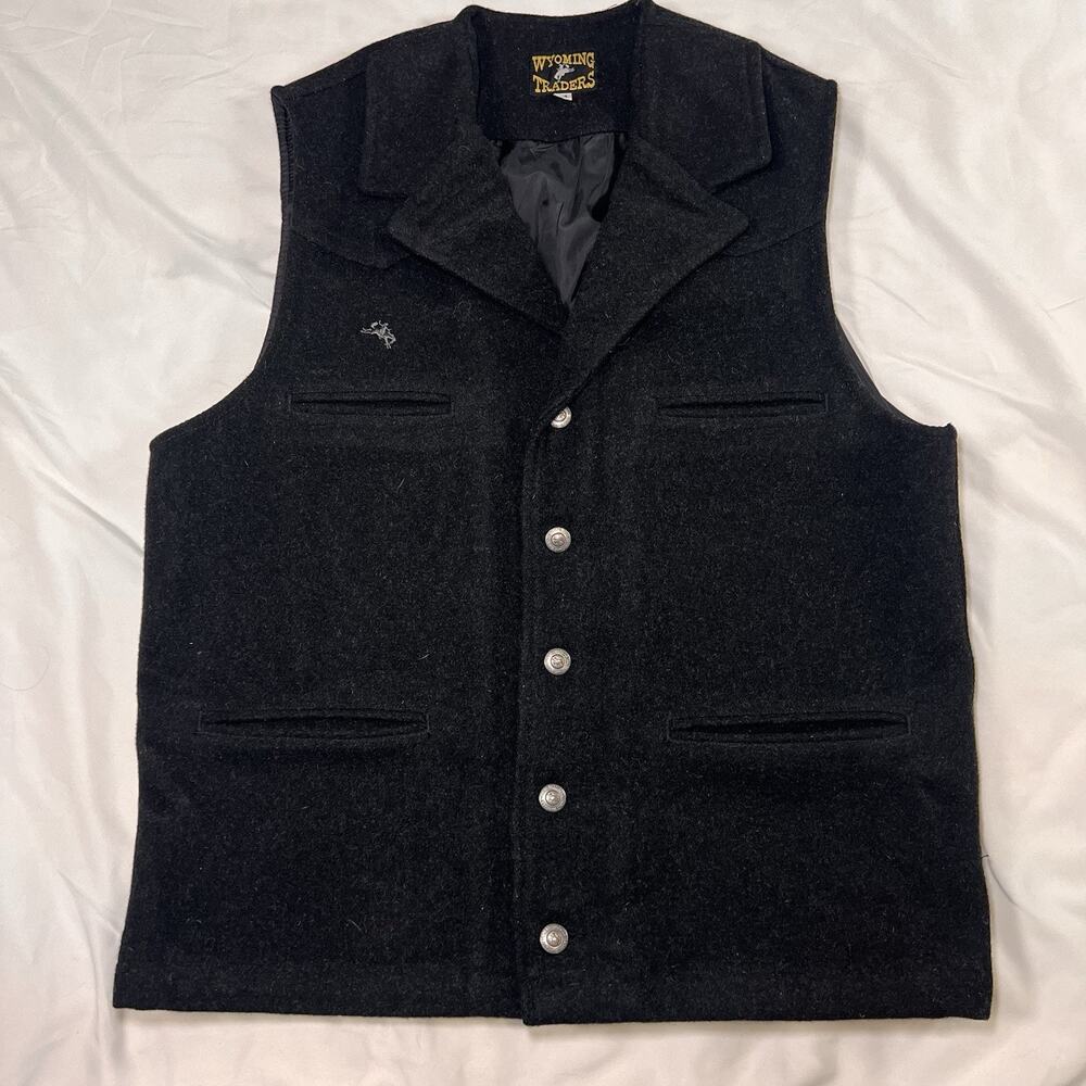 Wyoming Traders Buckaroo Vest Men’s Size M Charcoal Black Wool Western Cowboy